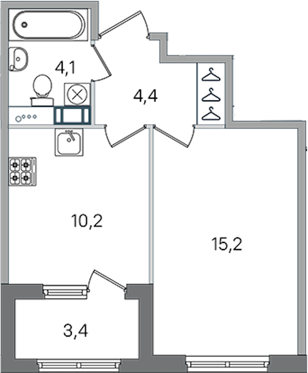 1-комнатная квартира 33.9 м², 2/4 эт., ЖК «Дубровский»