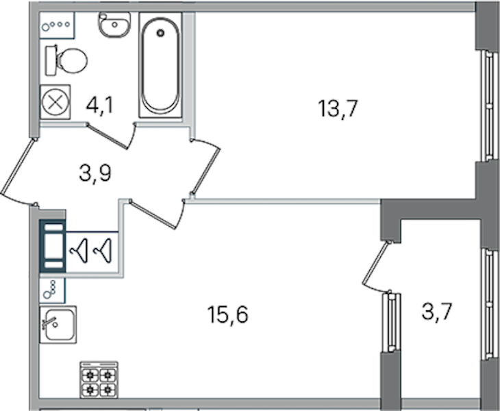 1-комнатная квартира 37.3 м², 3/4 эт., ЖК «Дубровский»