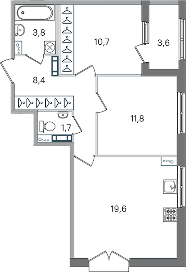 2-комнатная квартира 56 м², 3/4 эт., ЖК «Дубровский»