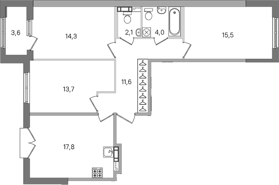 3-комнатная квартира 79 м², 4/4 эт., ЖК «Дубровский»