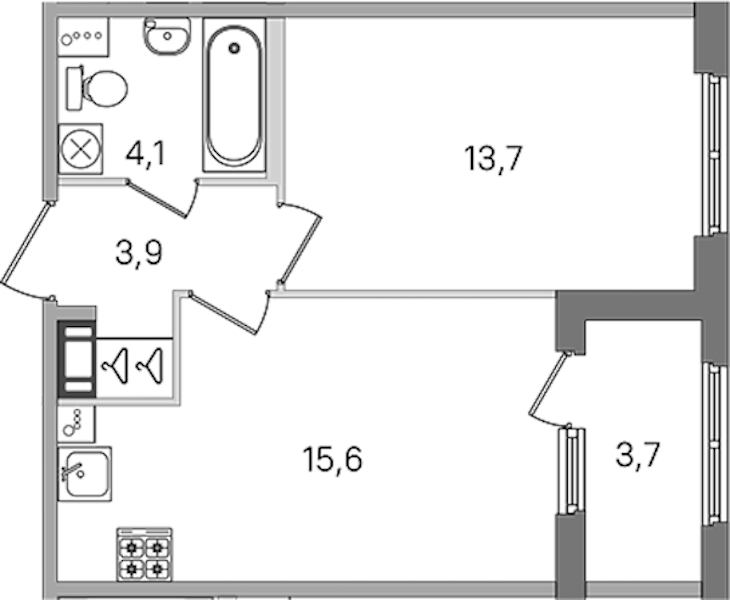 1-комнатная квартира 37.3 м², 4/4 эт., ЖК «Дубровский»