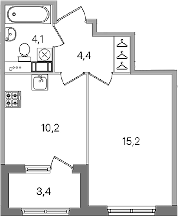 1-комнатная квартира 33.9 м², 4/4 эт., ЖК «Дубровский»
