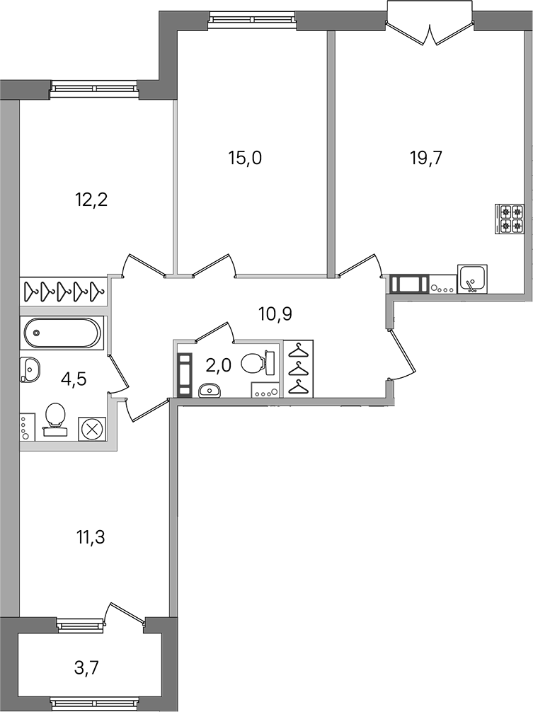 3-комнатная квартира 75.6 м², 4/4 эт., ЖК «Дубровский»