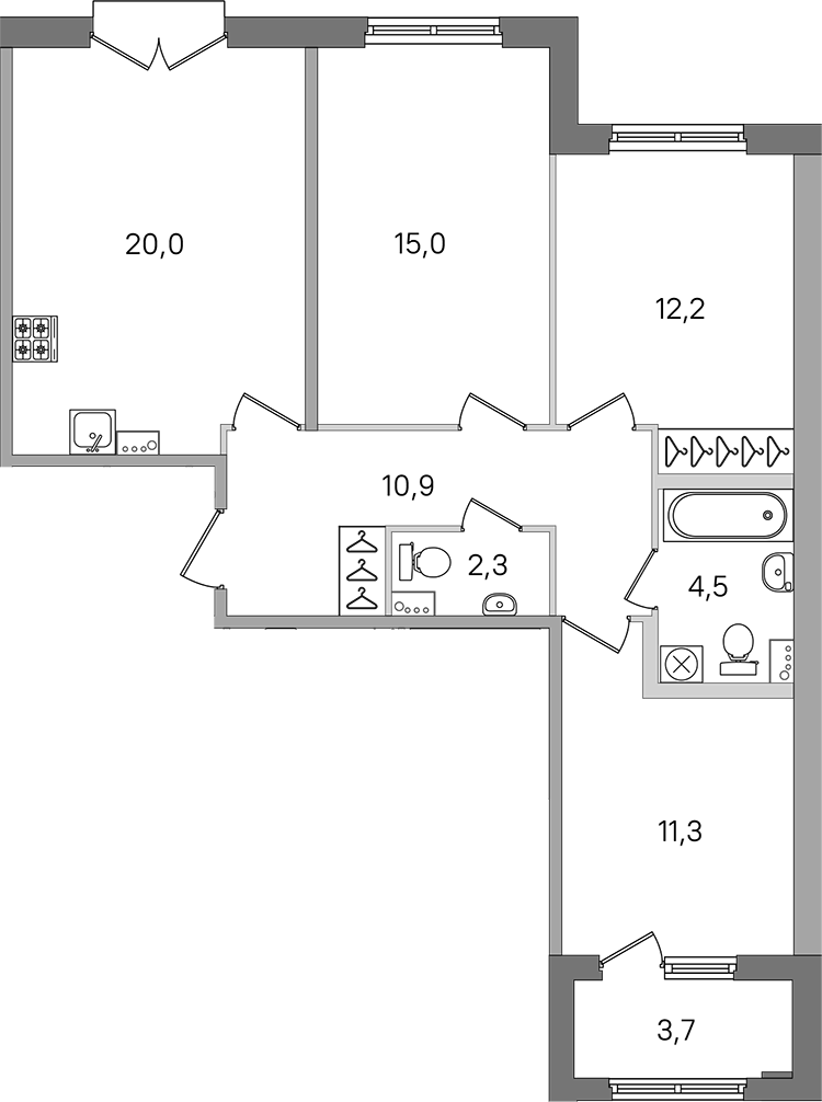 3-комнатная квартира 76.2 м², 2/4 эт., ЖК «Дубровский»