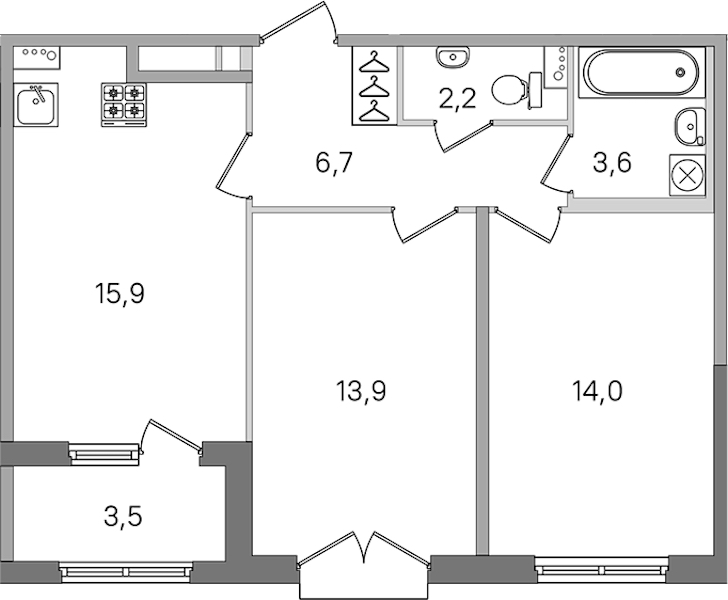 2-комнатная квартира 56.3 м², 2/4 эт., ЖК «Дубровский»