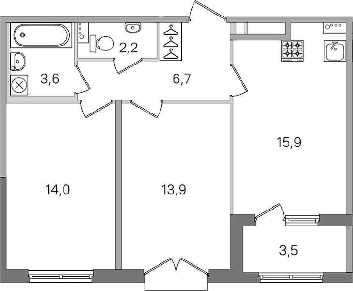 2-комнатная квартира 56.3 м², 2/4 эт., ЖК «Дубровский»