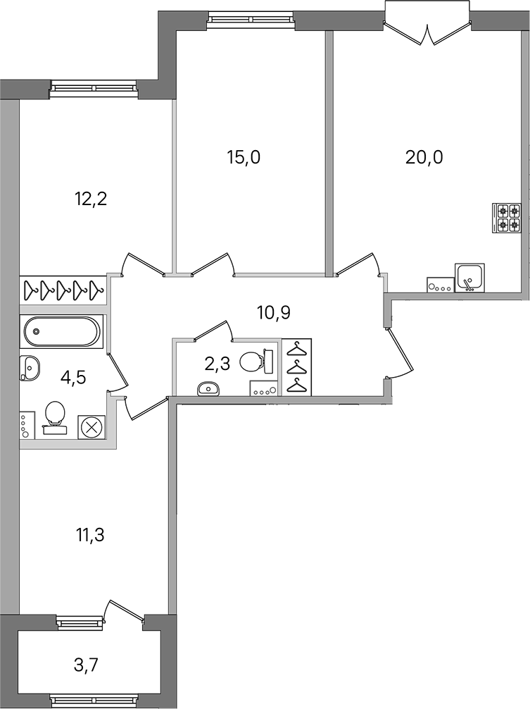 3-комнатная квартира 76.2 м², 2/4 эт., ЖК «Дубровский»