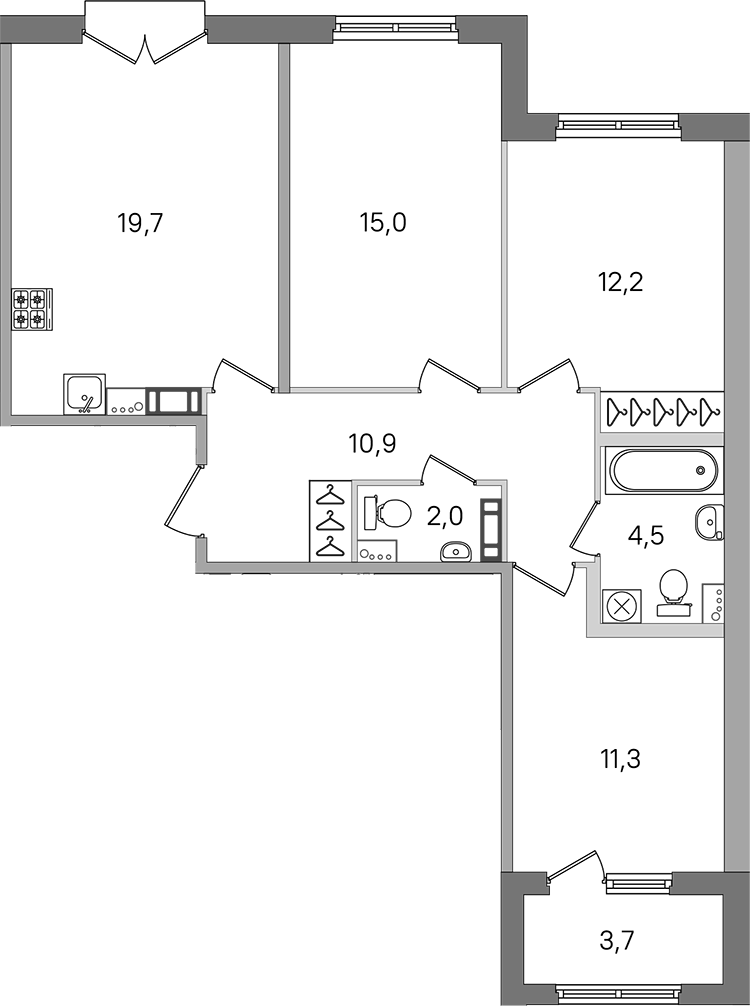3-комнатная квартира 75.6 м², 3/4 эт., ЖК «Дубровский»