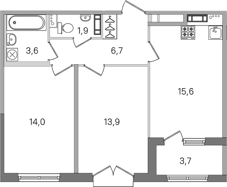 2-комнатная квартира 55.7 м², 3/4 эт., ЖК «Дубровский»
