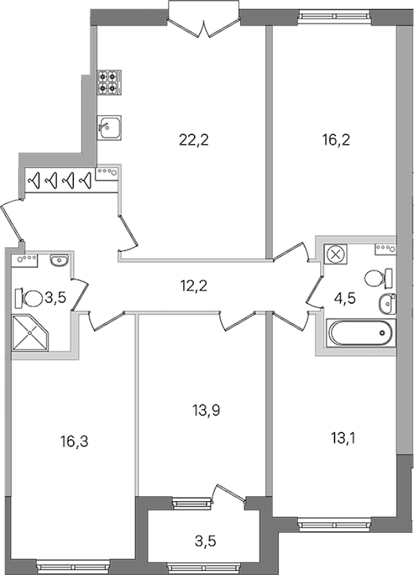 4-комнатная квартира 101.9 м², 2/4 эт., ЖК «Дубровский»