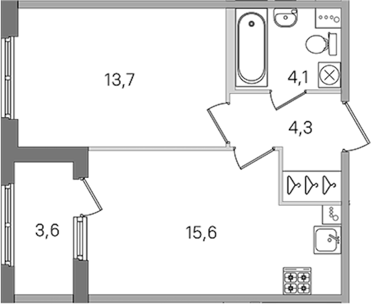 1-комнатная квартира 37.7 м², 2/4 эт., ЖК «Дубровский»