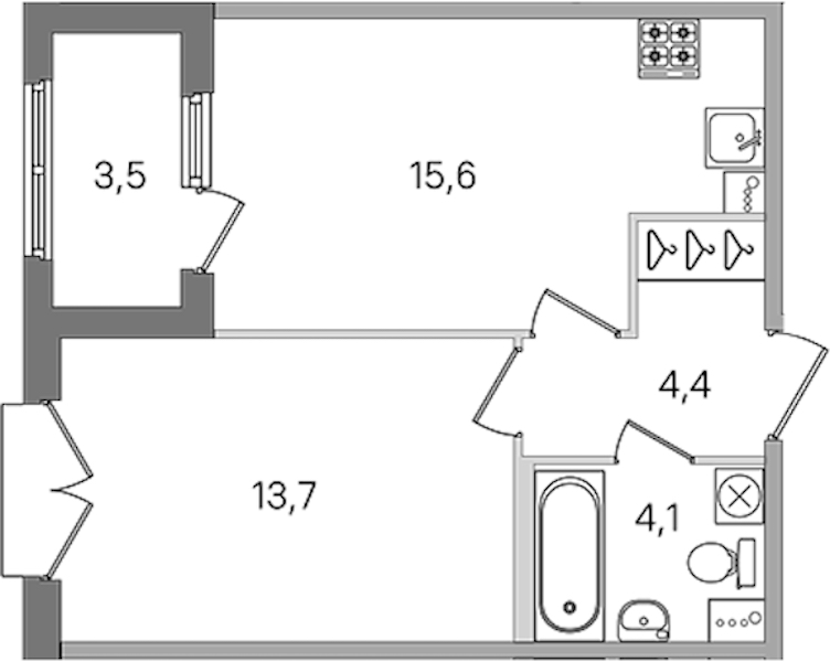 1-комнатная квартира 37.8 м², 2/4 эт., ЖК «Дубровский»
