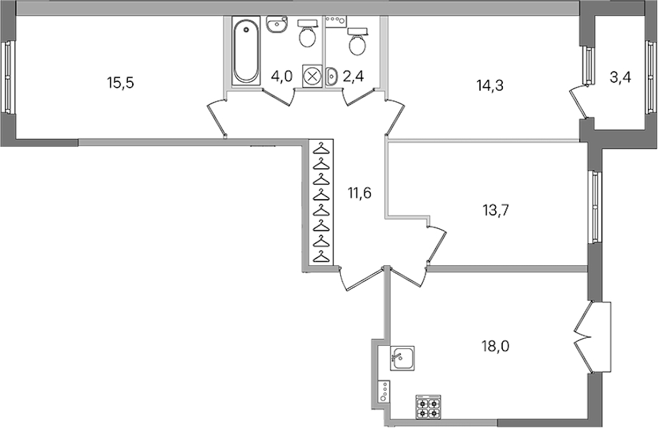 3-комнатная квартира 79.5 м², 2/4 эт., ЖК «Дубровский»