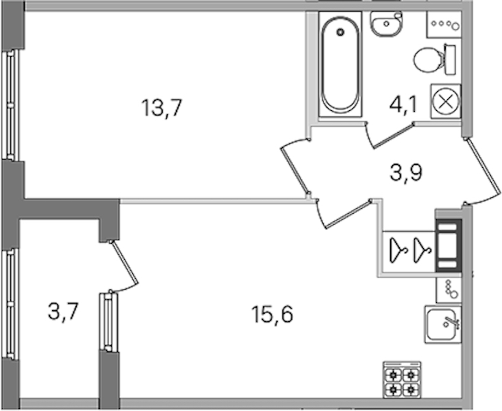 1-комнатная квартира 37.3 м², 3/4 эт., ЖК «Дубровский»