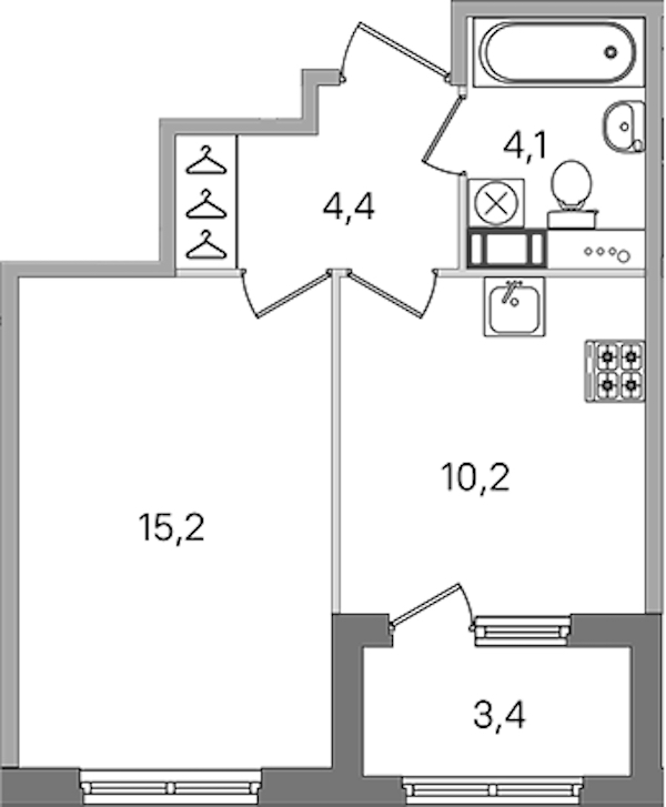 1-комнатная квартира 33.9 м², 4/4 эт., ЖК «Дубровский»