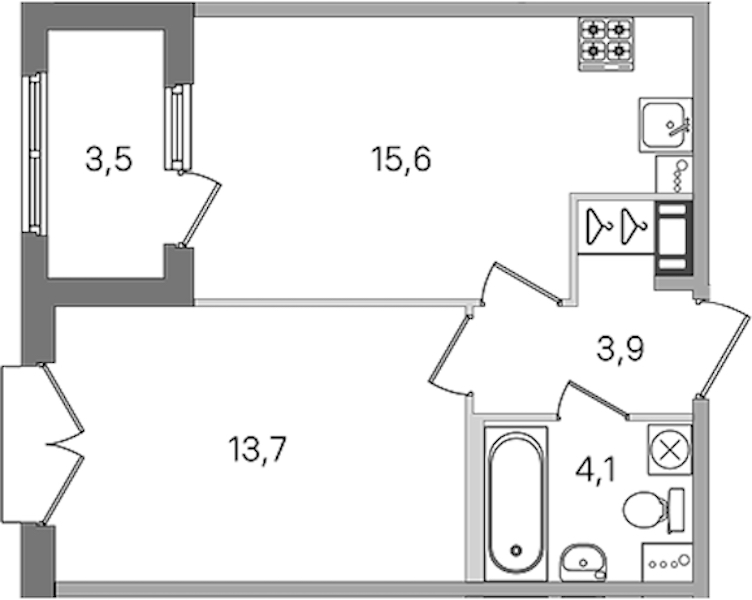 1-комнатная квартира 37.3 м², 4/4 эт., ЖК «Дубровский»