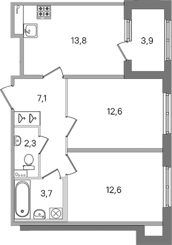 2-комнатная квартира 52.1 м², 1/4 эт., ЖК «Дубровский»