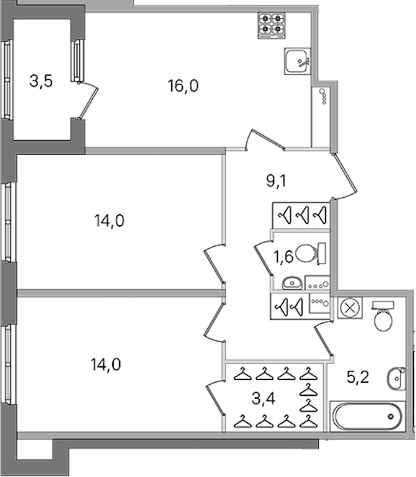 2-комнатная квартира 63.3 м², 1/4 эт., ЖК «Дубровский»