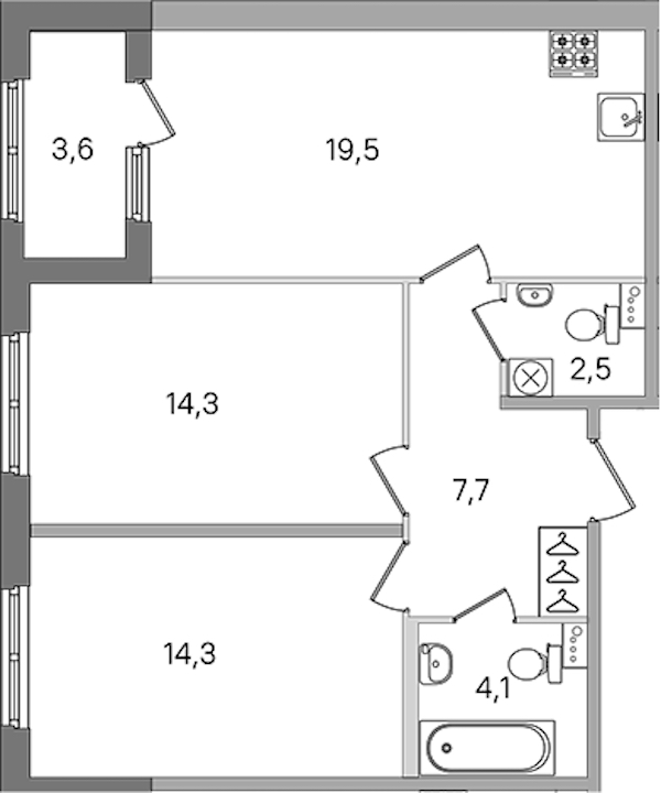 2-комнатная квартира 62.4 м², 1/4 эт., ЖК «Дубровский»