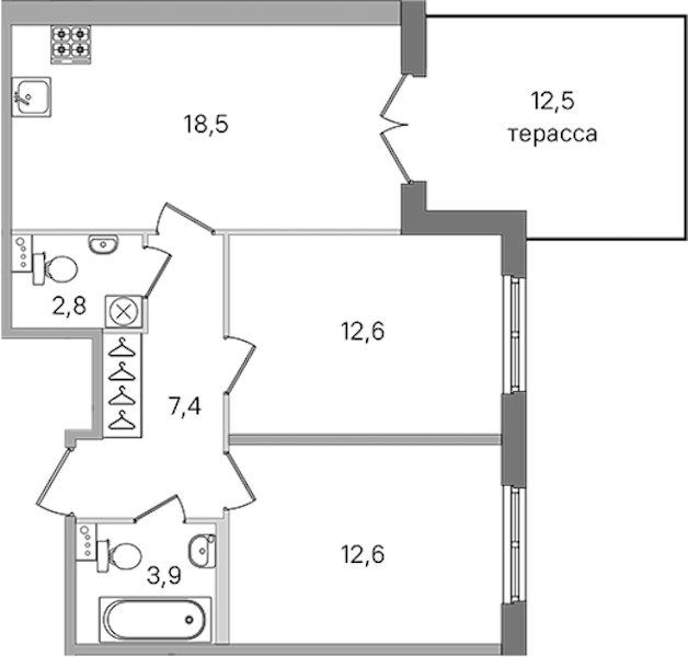2-комнатная квартира 57.8 м², 1/4 эт., ЖК «Дубровский»