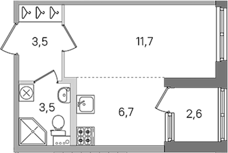 Квартира студия 25.4 м², 1/4 эт., ЖК «Дубровский»
