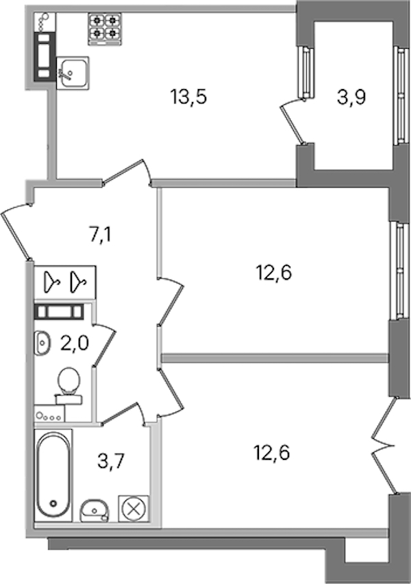 2-комнатная квартира 51.5 м², 2/4 эт., ЖК «Дубровский»