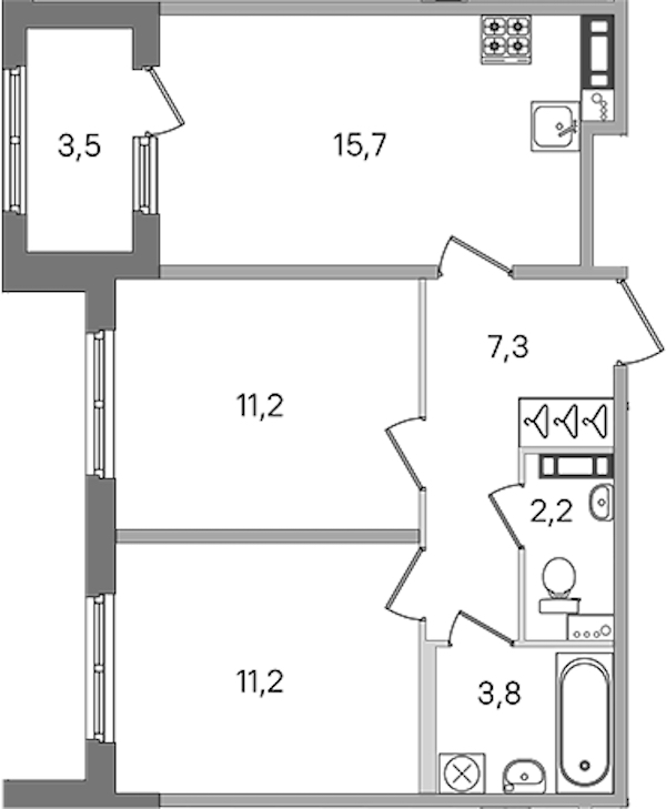 2-комнатная квартира 51.4 м², 2/4 эт., ЖК «Дубровский»