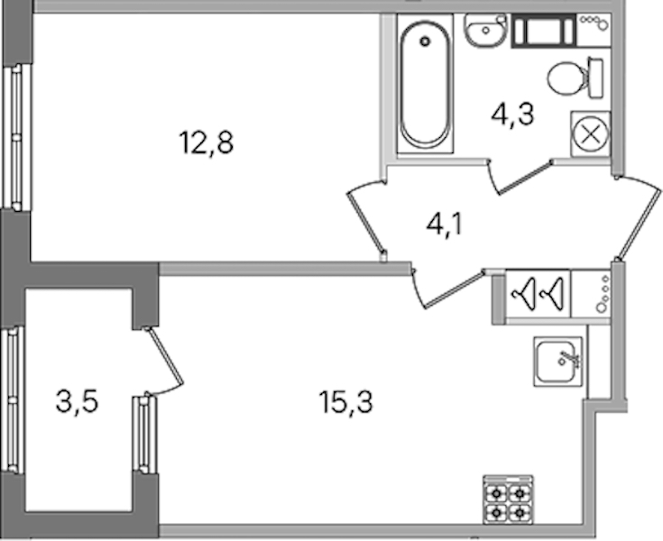1-комнатная квартира 36.5 м², 3/4 эт., ЖК «Дубровский»