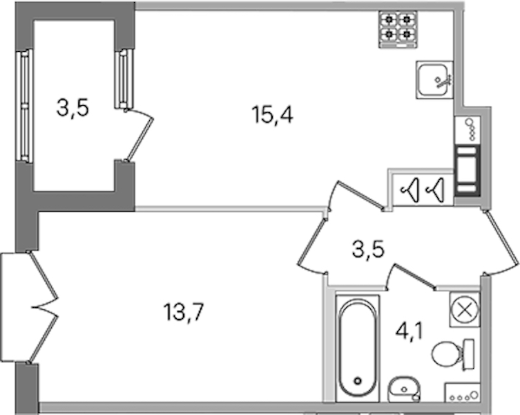 1-комнатная квартира 36.7 м², 3/4 эт., ЖК «Дубровский»