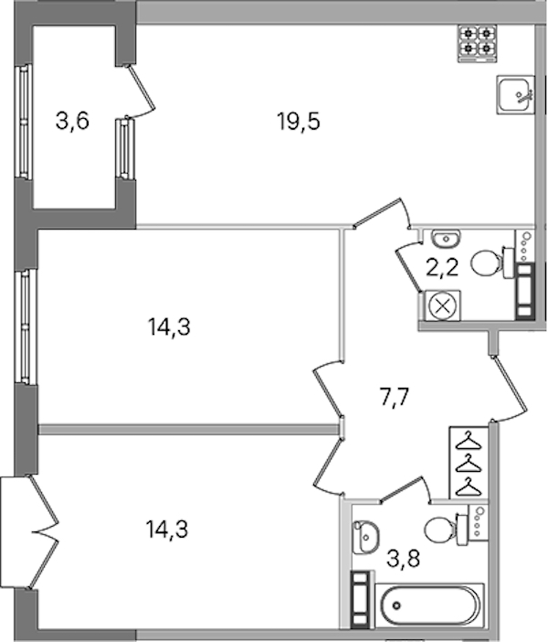 2-комнатная квартира 61.8 м², 3/4 эт., ЖК «Дубровский»