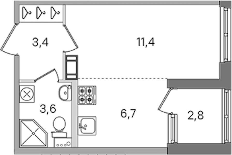 Квартира студия 25.1 м², 3/4 эт., ЖК «Дубровский»