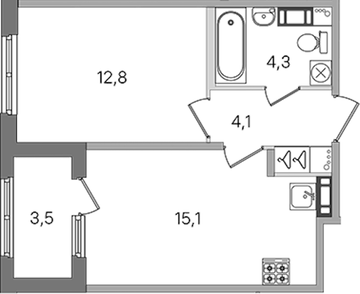 1-комнатная квартира 36.3 м², 4/4 эт., ЖК «Дубровский»
