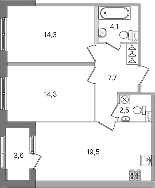 2-комнатная квартира 62.4 м², 1/4 эт., ЖК «Дубровский»
