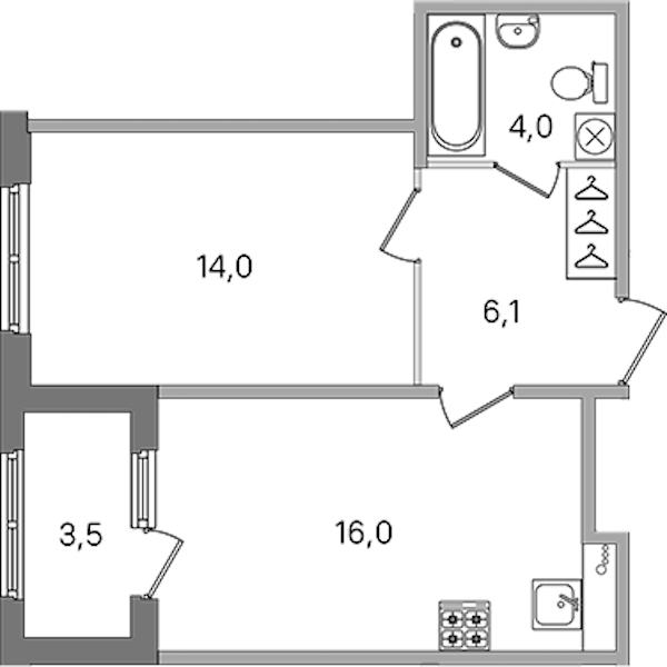 1-комнатная квартира 40.1 м², 1/4 эт., ЖК «Дубровский»