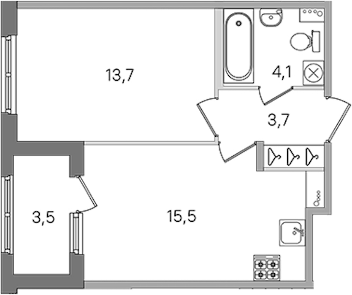 1-комнатная квартира 37 м², 1/4 эт., ЖК «Дубровский»