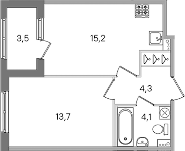 1-комнатная квартира 37.3 м², 1/4 эт., ЖК «Дубровский»