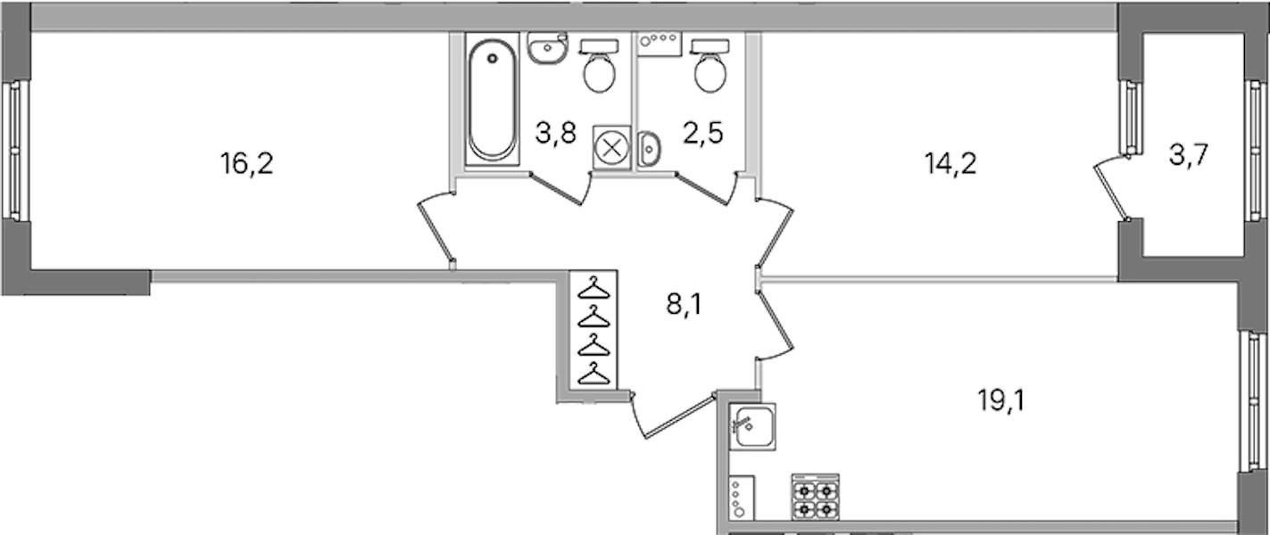 2-комнатная квартира 63.9 м², 1/4 эт., ЖК «Дубровский»