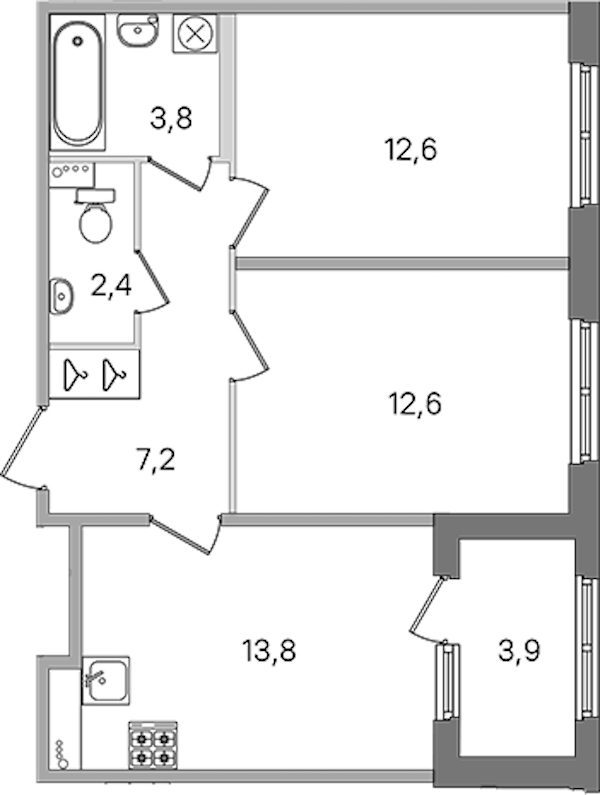 2-комнатная квартира 52.4 м², 1/4 эт., ЖК «Дубровский»