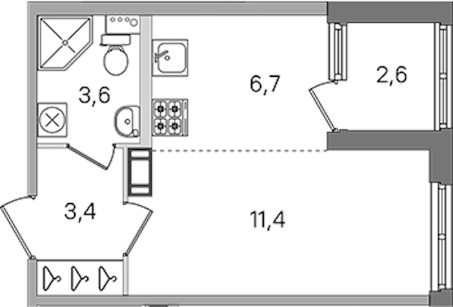 Квартира студия 25.1 м², 2/4 эт., ЖК «Дубровский»