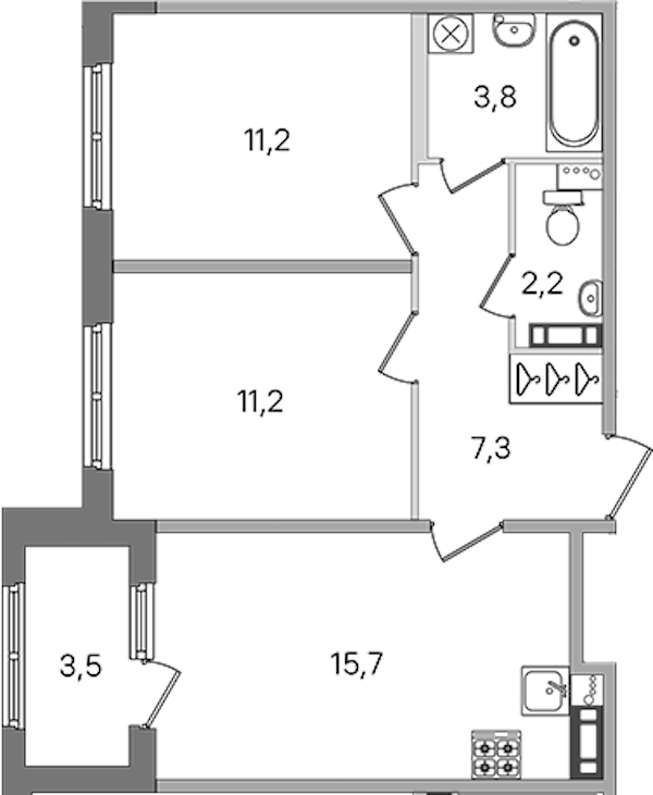 2-комнатная квартира 51.4 м², 2/4 эт., ЖК «Дубровский»