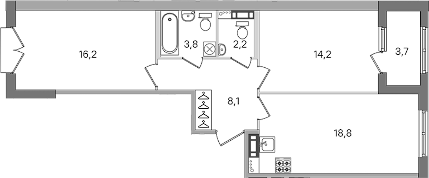 2-комнатная квартира 63.3 м², 2/4 эт., ЖК «Дубровский»