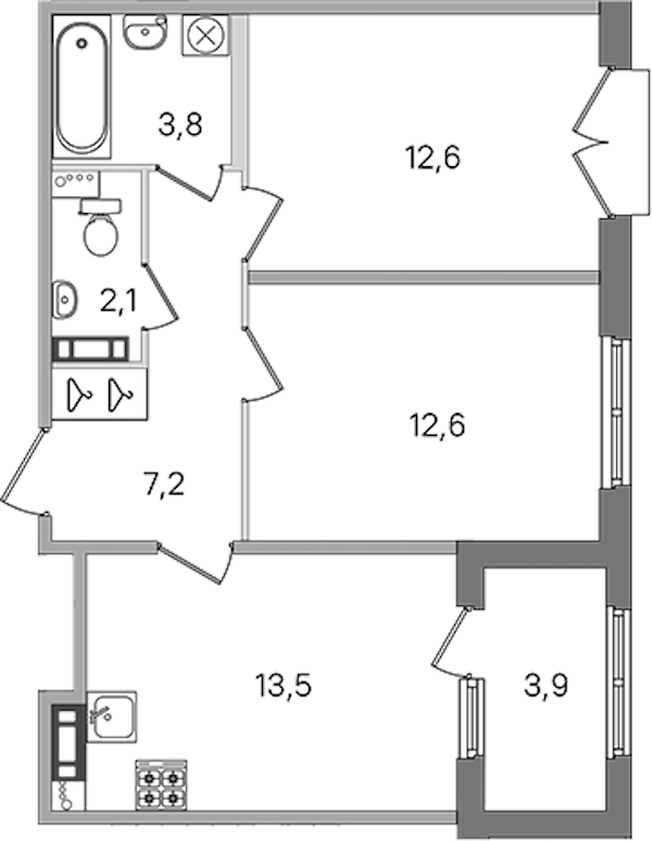 2-комнатная квартира 51.8 м², 2/4 эт., ЖК «Дубровский»