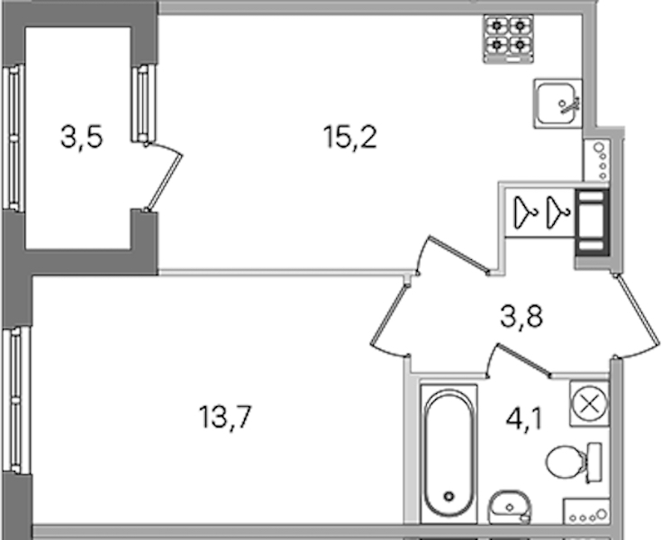 1-комнатная квартира 36.8 м², 3/4 эт., ЖК «Дубровский»