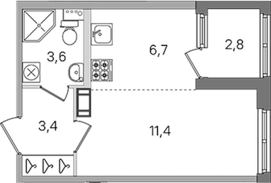 Квартира студия 25.1 м², 4/4 эт., ЖК «Дубровский»