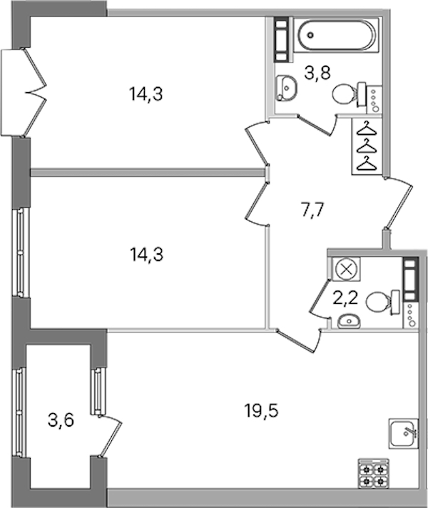2-комнатная квартира 61.8 м², 4/4 эт., ЖК «Дубровский»