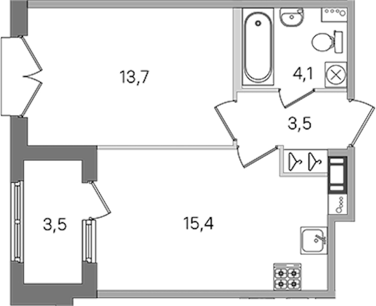1-комнатная квартира 36.7 м², 4/4 эт., ЖК «Дубровский»