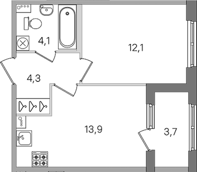 1-комнатная квартира 34.4 м², 1/4 эт., ЖК «Дубровский»
