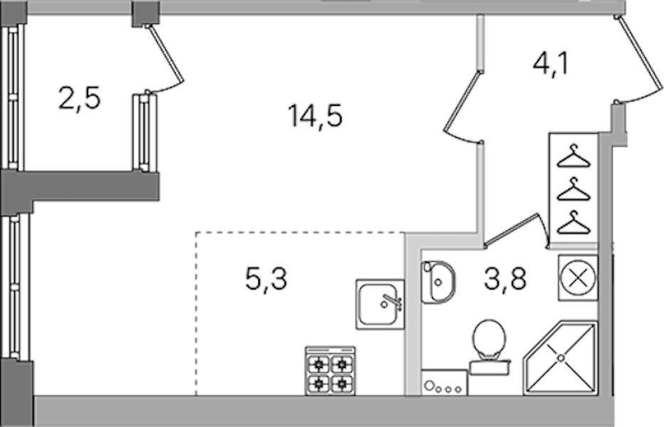 Квартира студия 27.7 м², 1/4 эт., ЖК «Дубровский»