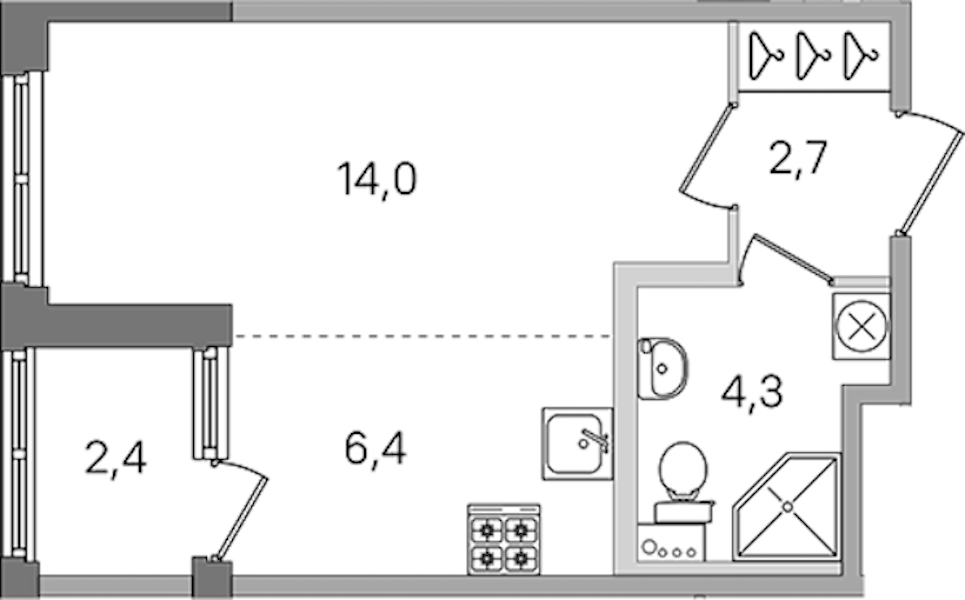 Квартира студия 27.4 м², 1/4 эт., ЖК «Дубровский»