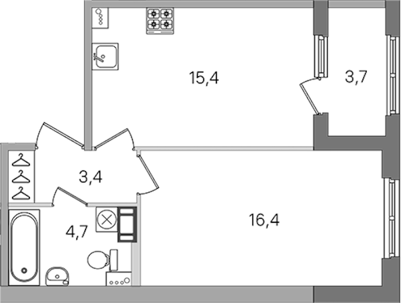 1-комнатная квартира 39.9 м², 2/4 эт., ЖК «Дубровский»